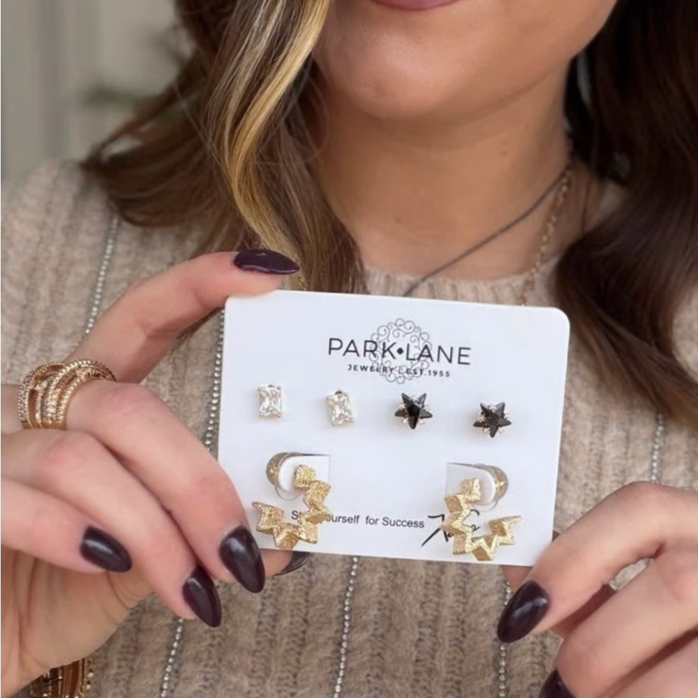 Park Lane Star and Geometric Earring Set in Gold and Black